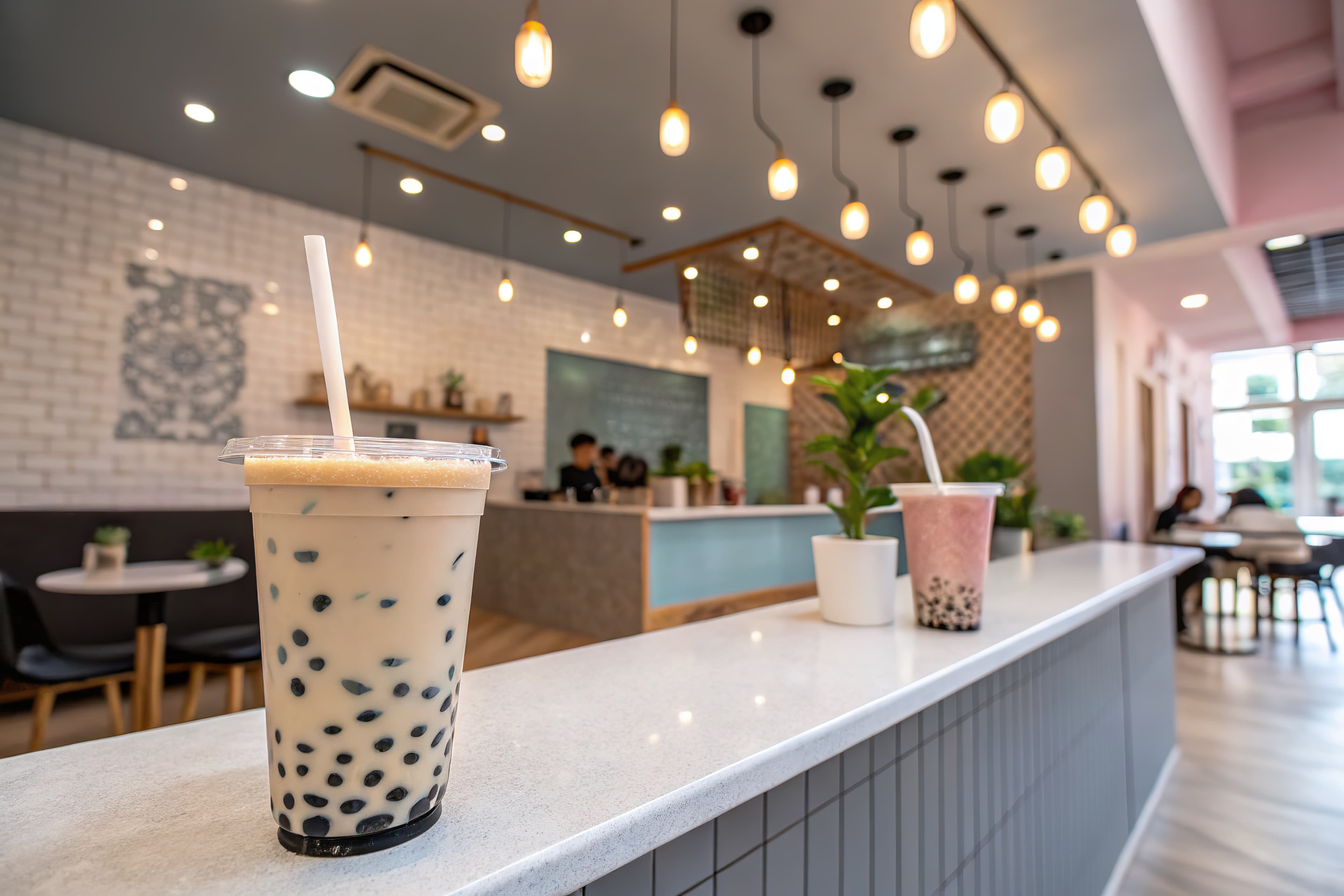 Modern bubble tea shop interior